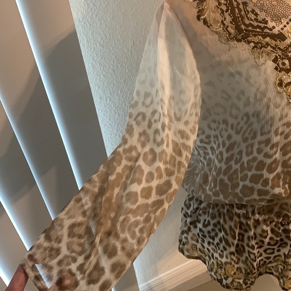 CHICO’S ANIMAL PRINT PEPLUM EMBROIDERED SEQUIN BLOUSE TOP GU SZ 1 VERSATILE - Picture 4 of 11